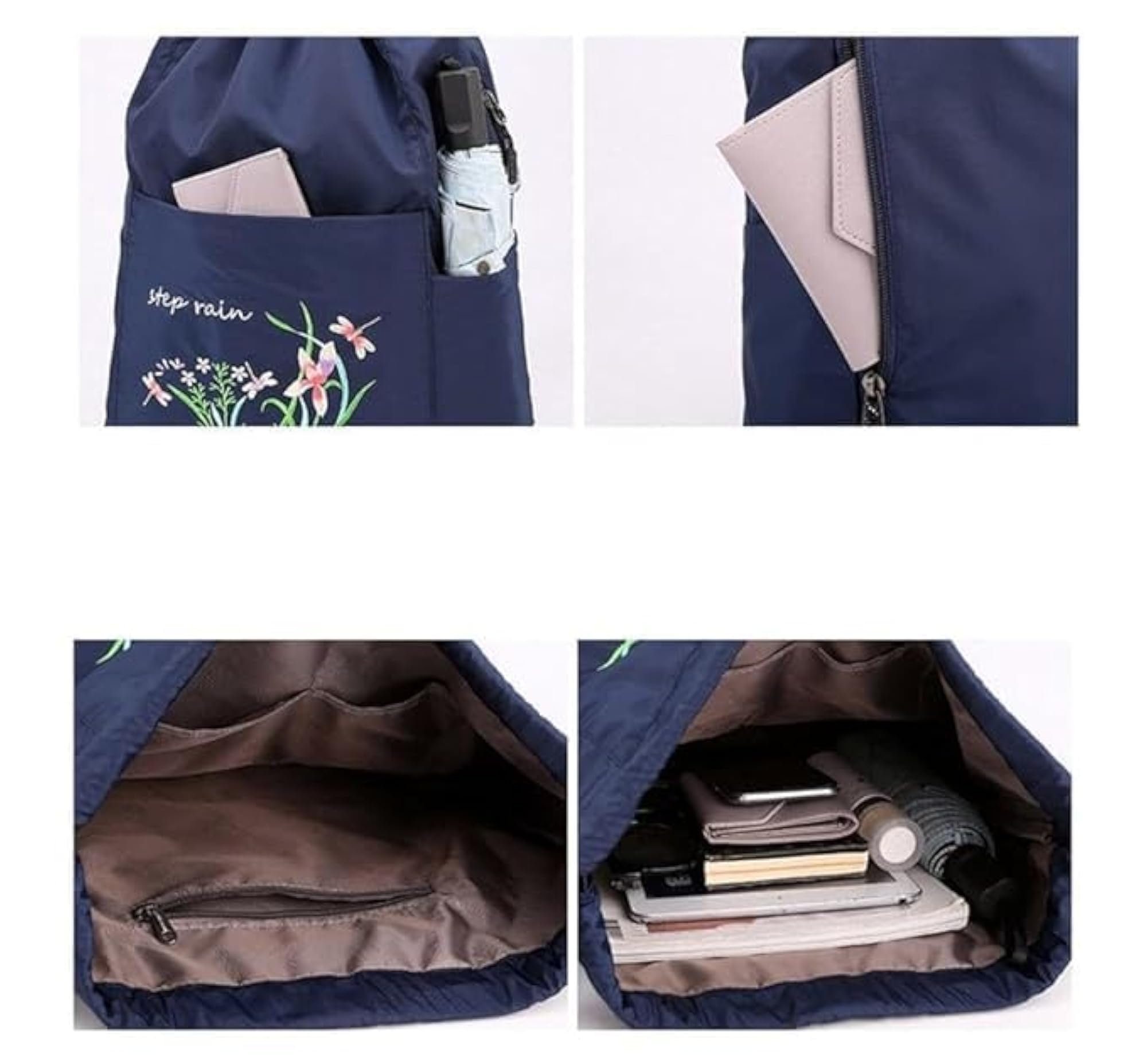 Printed Folding Embroidery Flower Print Drawstring Luggage Bag