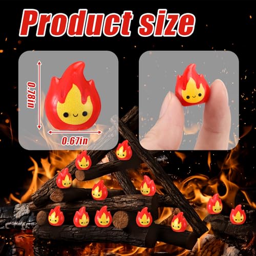 Threehoney 100 Pcs Miniature Fire Flame Figurines Mini Resin Smiling Flame Statue Model for Christmas Village Town Accessories DIY Mini Scene Christmas Garden Home Micro Landscape Decor