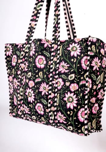 Image of Cotton Tiger Block Print Tote Bag, Indian Handmade Shopping Shoulder Bag, Unisex Market Daily Use