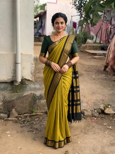 Image of Women's Kanjivaram Cotton Silk Saree South Indian Paithani Sari | gadwal cotton sarees with Zari Border and Blouse Piece - Suitable For All Indian Occasions and Festivals 191