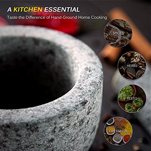 Co-Z Granite Mortar And Pestle Set For Guacamole Spice Salads, 6 Inch - 2 Cup Capacity - Large Heavy Duty Unpolished Granite Molcajete Grinder, Herb Crusher Stone Bowl, Dishwasher Safe #TOP3