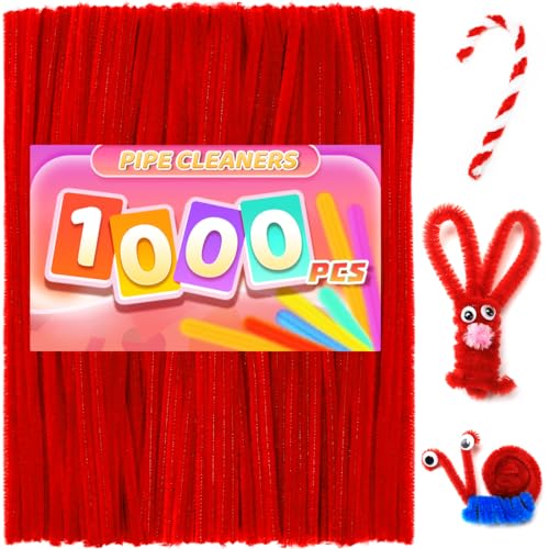 Image of Praisebank Red Pipe Cleaners for Crafts, 1000pcs, Chenille Stems for DIY Projecets, Arts & Crafts Supplies for Festival Party Decorations