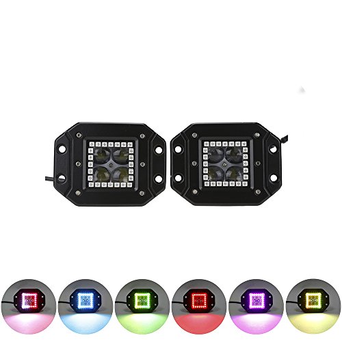 Nicoko NEW 12W 3x3 Inch Remote waterproof Controller Flush Mount LED Pods/Cubes RGB Halo Ring Spotlight SUV Off Road Headlight Pods Driving Fog Light With Mounting Bracket Pack 2
