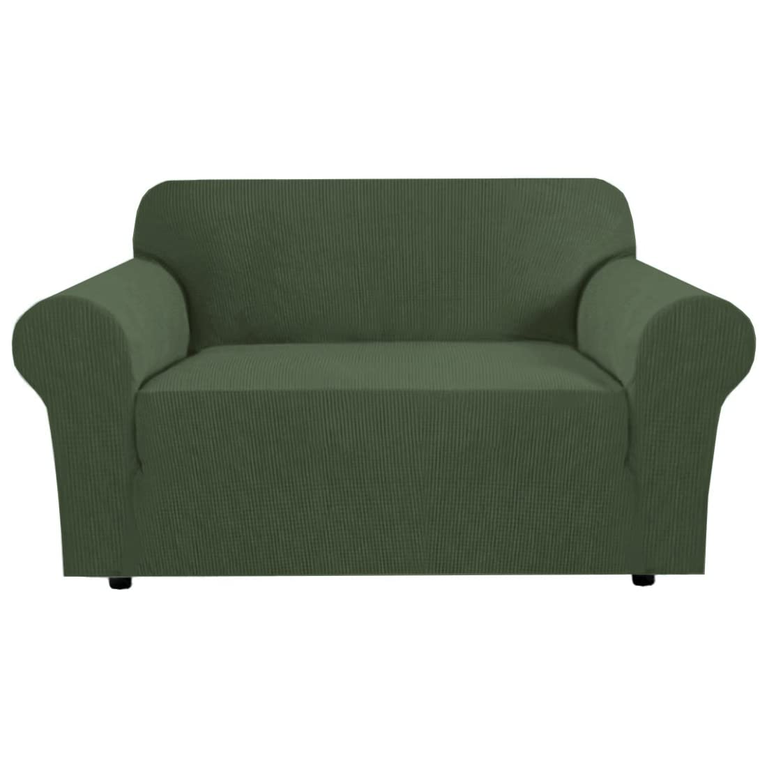 Stretch Couch Cover Loveseat Covers for 2 Cushion Couch Loveseat Slipcover|Sofa Cover for Loveseat 1 Piece with Elastic Bottom, Textured Checked Jacquard Fabric(Loveseat 58"-70" Wide, Bronze Green)
