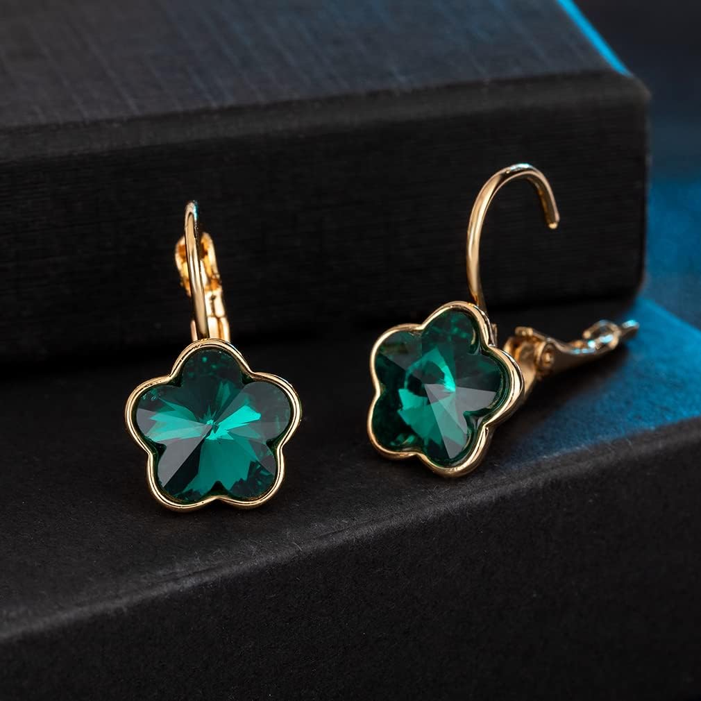 Austrian Crystal Flower Leverback Drop Earrings for Women 14K Rose Gold Plated Hypoallergenic Jewelry - Image 3