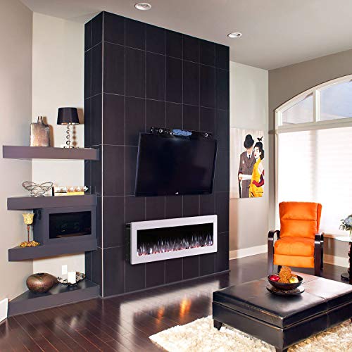 Gmhome 40 Inches Wall Mounted Electric Fireplace Freestanding Heater Crystal Stone Flame Effect 9 Changeable Flame Color Fireplace, With Remote, 1500W – Metal Panel, White #TOP7