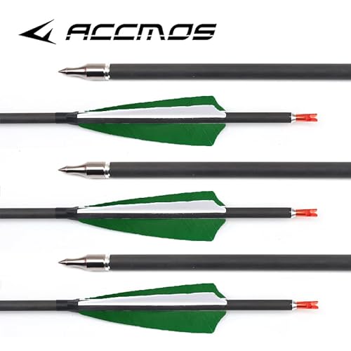 Id6.2 Spine400Carbon Arrows Shaft 29Inch Hunting Arrows With 4In Green Real Feather Arrow Recurve/Compound Bow Arrow For Adult Youth Practice Archery Indoor And Outdoor Hunting/Target Practice Arrows #TOP1