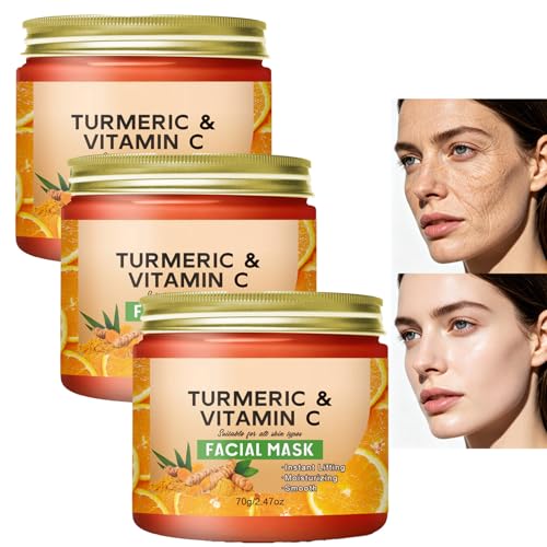 Mascarilla para envolver durante la noche con colágeno de cúrcuma, mascarilla facial exfoliante de cúrcuma con vitamina C, mascarillas removedoras de espinillas (3 piezas)