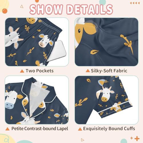 senya Cow Head Dark Satin Summer Pajama Sets Silk Short Sleeve Button Down Sleepwear3