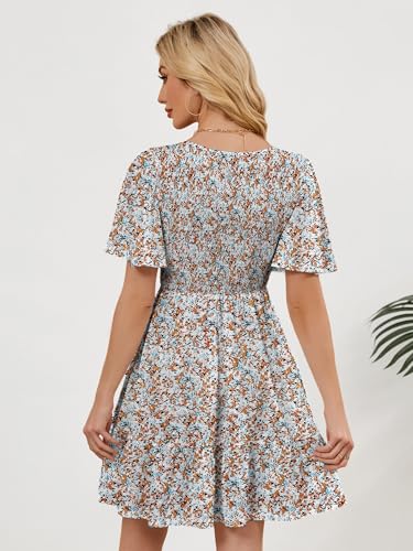 Image of UEAL Womens Cute Floral Smocked V Neck Flutter Sleeve Sundress with Pockets Casual Spring Summer Dresses for Women 2026