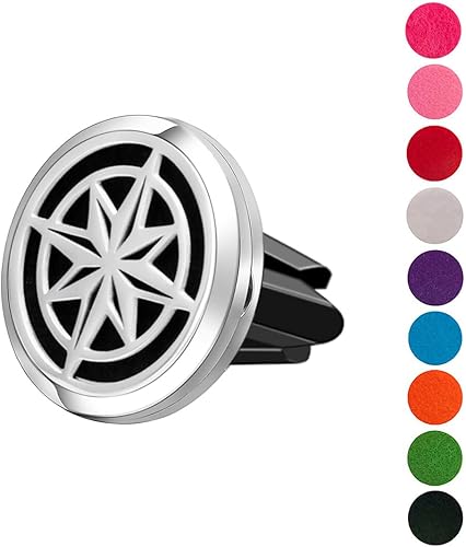 Wild Essentials - Difusor de ventilación de automóvil de aceite esencial de estrella náutica, colgante de medallón de acero inoxidable con 8