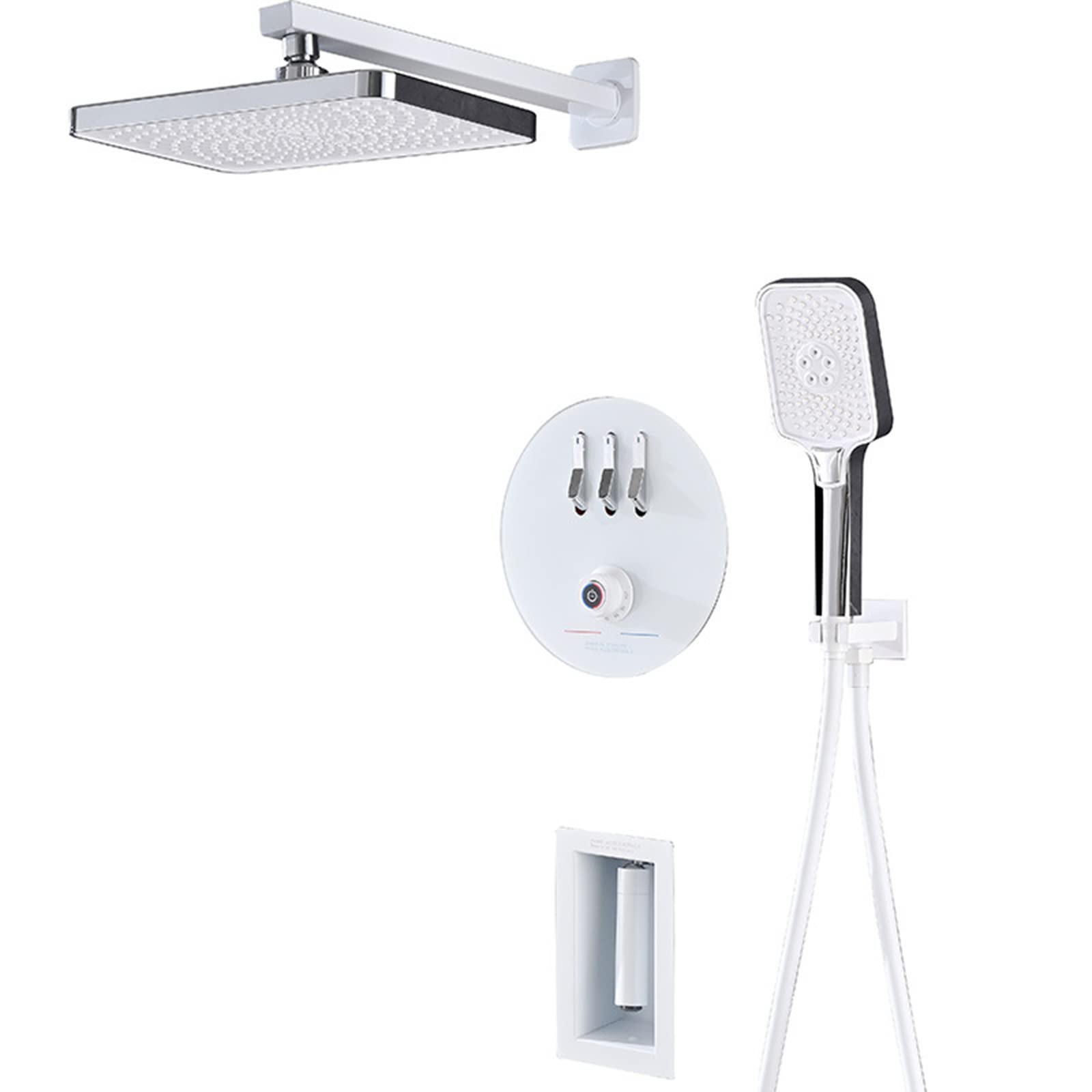 Set Miscelatore Doccia a Incasso con valvola termostatica Bianca con soffione a Pioggia e Set di Flessibili A