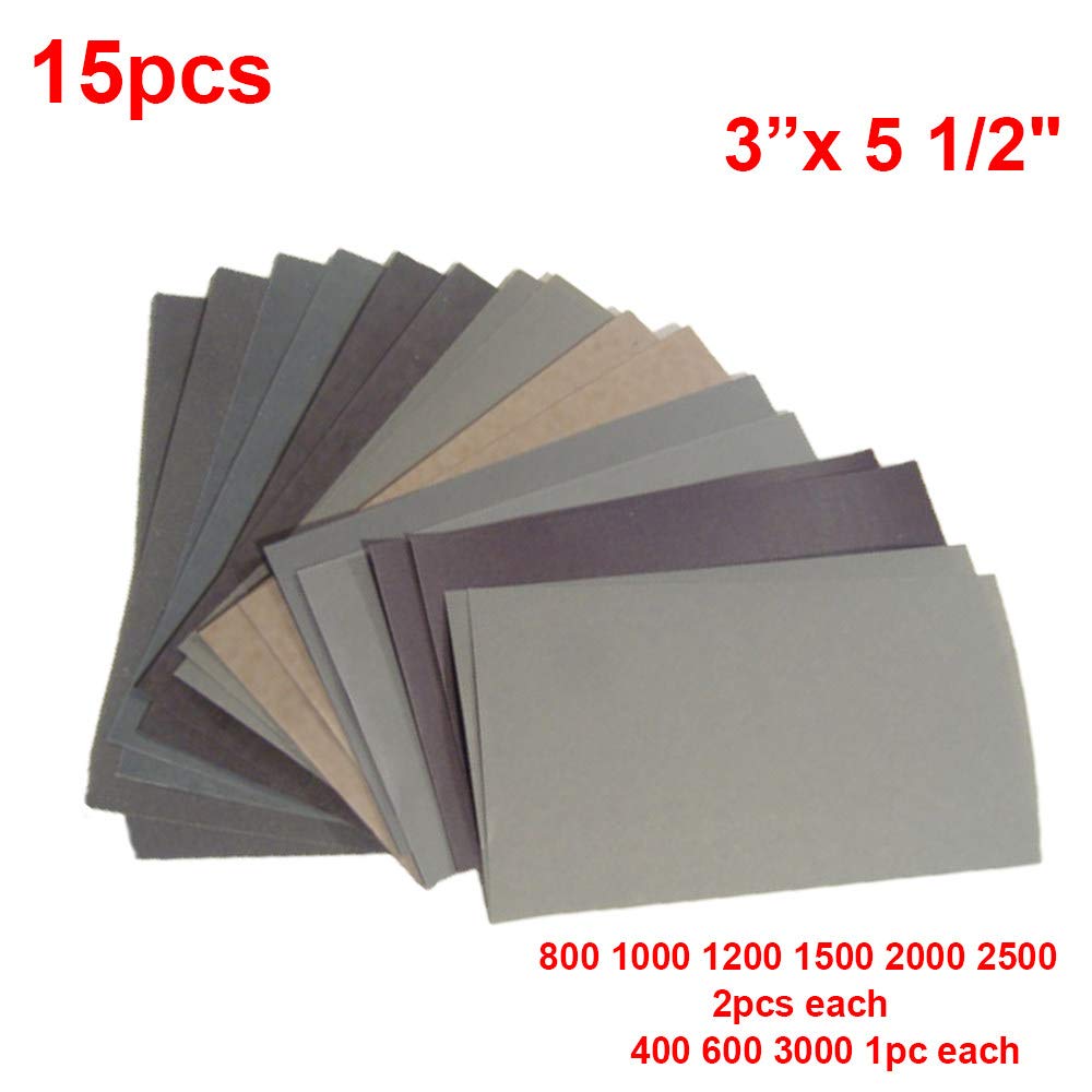 15 Pz/set Carta Vetrata 400 600 3000 800 1000 1200 1500 2000 2500 Carta Abrasiva A Grana Acqua/Carta Abrasiva A Secco Strumenti Abrasivi