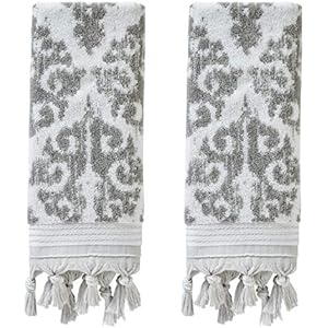 SKL HOME Mirage Fringe 100% Turkish Cotton Hand Towel Set Gray