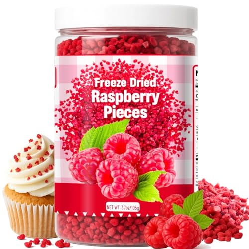Premium Freeze Dried Raspberries Pieces - 3.7Oz/105g Pure Dried Raspberries, Made From Whole Fresh Raspberries, No Sugar Added, Red Raspberries Pieces for Fruit Snacks, Baking