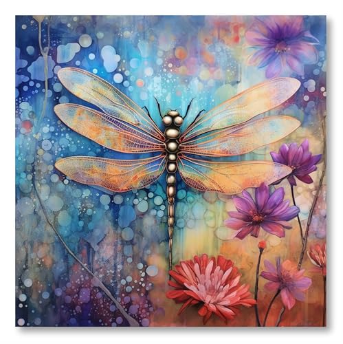 Image of SAF painting Dragonfly Wall Art - Abstract Floral Canvas Painting | Colorful Nature-Inspired Wall Decor for Living Room, Bedroom & Office 20 Inch x 20 Inch