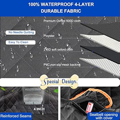 EasyHaWei Dog Car Seat Cover for Back Seat 600D Scratchproof Nonslip Durable Waterproof Cars Pet Backseat Covers with Mesh Window Dogs Hammock for Car，SUV, Truck (54" W x 58" L) - Image 4