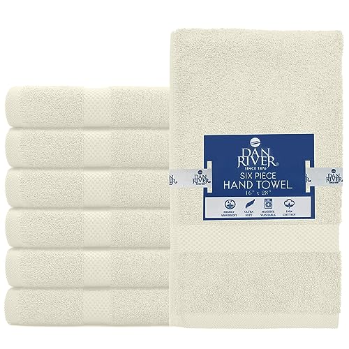 Image of DAN RIVER 6-Pack Premium Hand Towels (16x28 Inches) - 100% Cotton, Ultra Soft, Lightweight, Highly Absorbent Towels for Bathroom, Spa, Gym, Salon, Hotel, and Travel - Ivory
