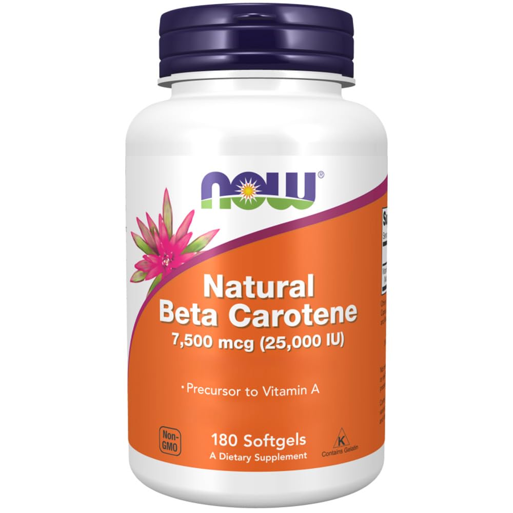 Now Foods, Natural Beta Carotene (natürliches Beta-Carotin), 7.500mcg (25.000IU), 180 Softgels, Provitamin A, Laborgeprüft, Sojafrei, Glutenfrei, ohne Gentechnik