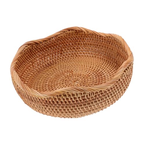 BEBEMOKO Round Woven Rattan Bread Basket for Fruits and Storage Natural Handmade Decorative Organizing Basket for Kitchen Counter and Dining Table