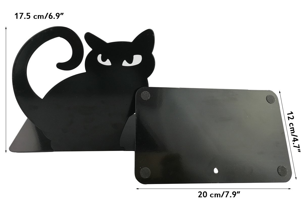 Set di 2 reggilibri decorativi a forma di gatto in metallo Nero