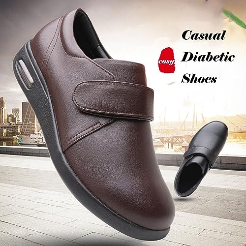 Women's Men Diabetic Shoes,Adjustable Leather Shoes Wide Shoes for Elderly Swollen Feet Non-Slip Air Cushion Bottom Fattening and Widening Men 6.5/Women 72