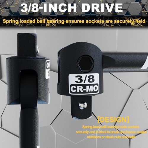 Image of 3 /8 inch Drive 17.5 Inch Breaker Bar, Heavy Duty Head, Premium Chromium-Molybdenum Steel, Laser Etched Marking, for Grip and Break Loose Tight Bolts, Nuts