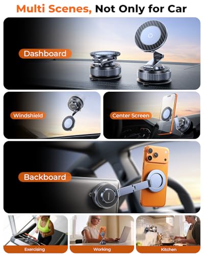Image of 2026 Upgraded 360Rotation Nano Gel Suction Phone Holder, Foldable Metal Vacuum Magnetic Phone Holder [119+LBS Max Suction] Tesla model Y /3 MagSafe car Phone Mount for iPhone 17 16 Pro Max S26 Ultra