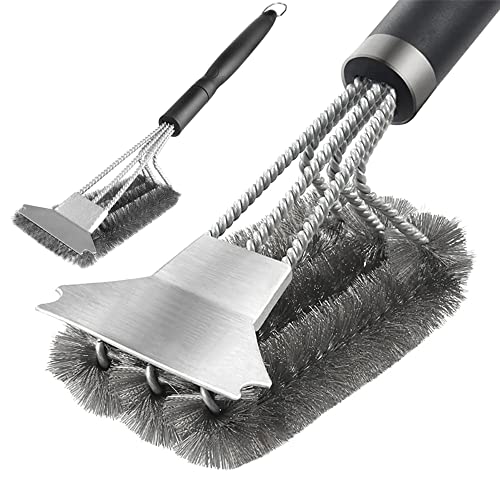 NEVYTOL 2 Stück 3 in 1 Grillbürste Messing, Rostfreier Stahl Messingbürste Grill, Grill Reinigungsbürste, Edelstahl Grillbürste für Grillrost Gasgrill Holzkohlegrill Elektrogrill Edelstahlgrill