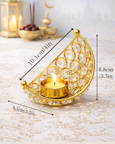 Image of Homesake Crystal Handcrafted Moon Shaped Tea Light Candle Holder for Home Decor Table Top Living Room, Festive Decorative Diwali, Decorations for Home, Gifts Items, (Golden, Set of 6)