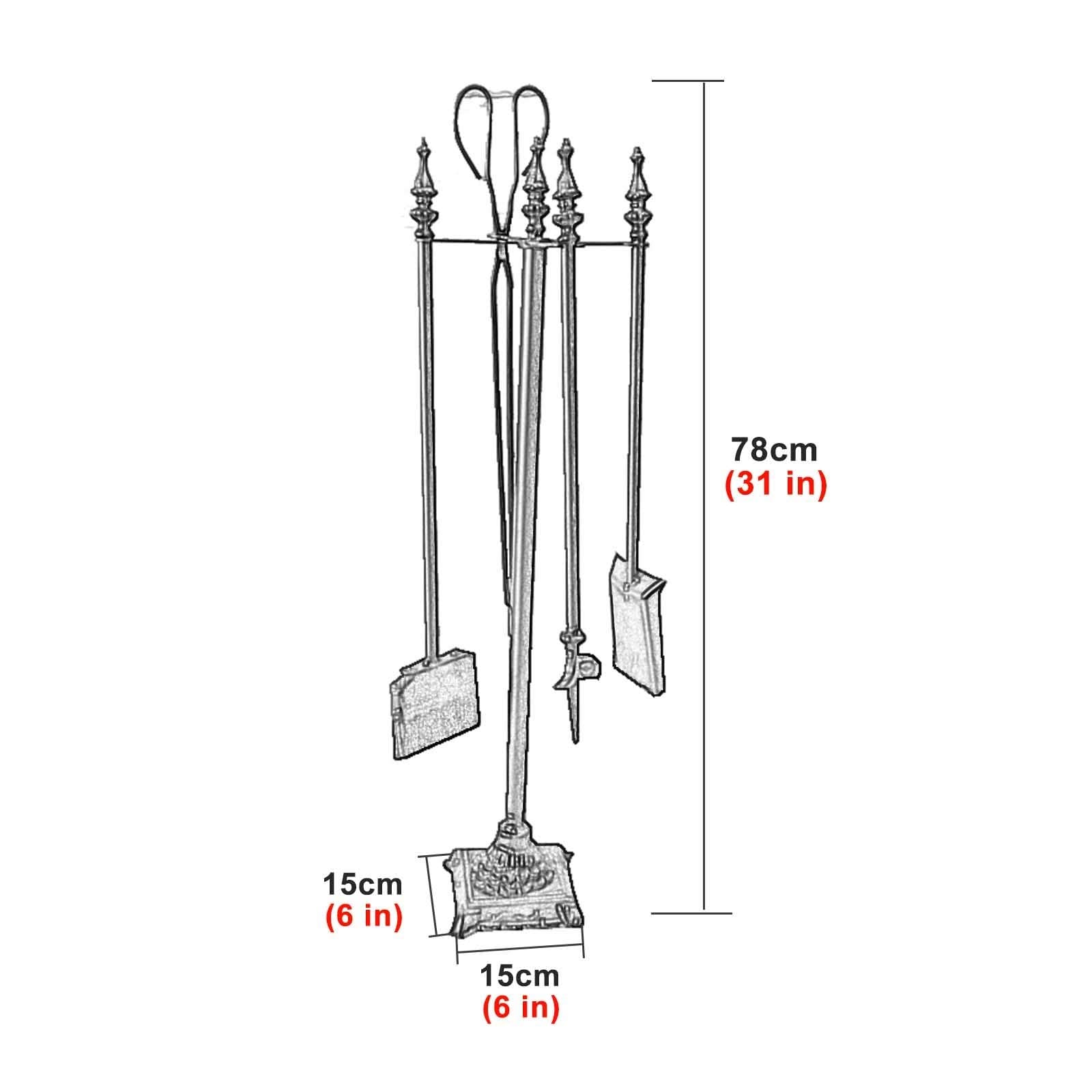 Juego de 5 herramientas para chimenea de hierro forjado negro/dorado, para interiores y exteriores, accesorios para fogatas, incluye pinzas, cepillo y atizador