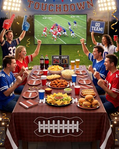 Image of Pureegg Football Plastic Table Cloth Disposable 10 Pack 54x108 Inch