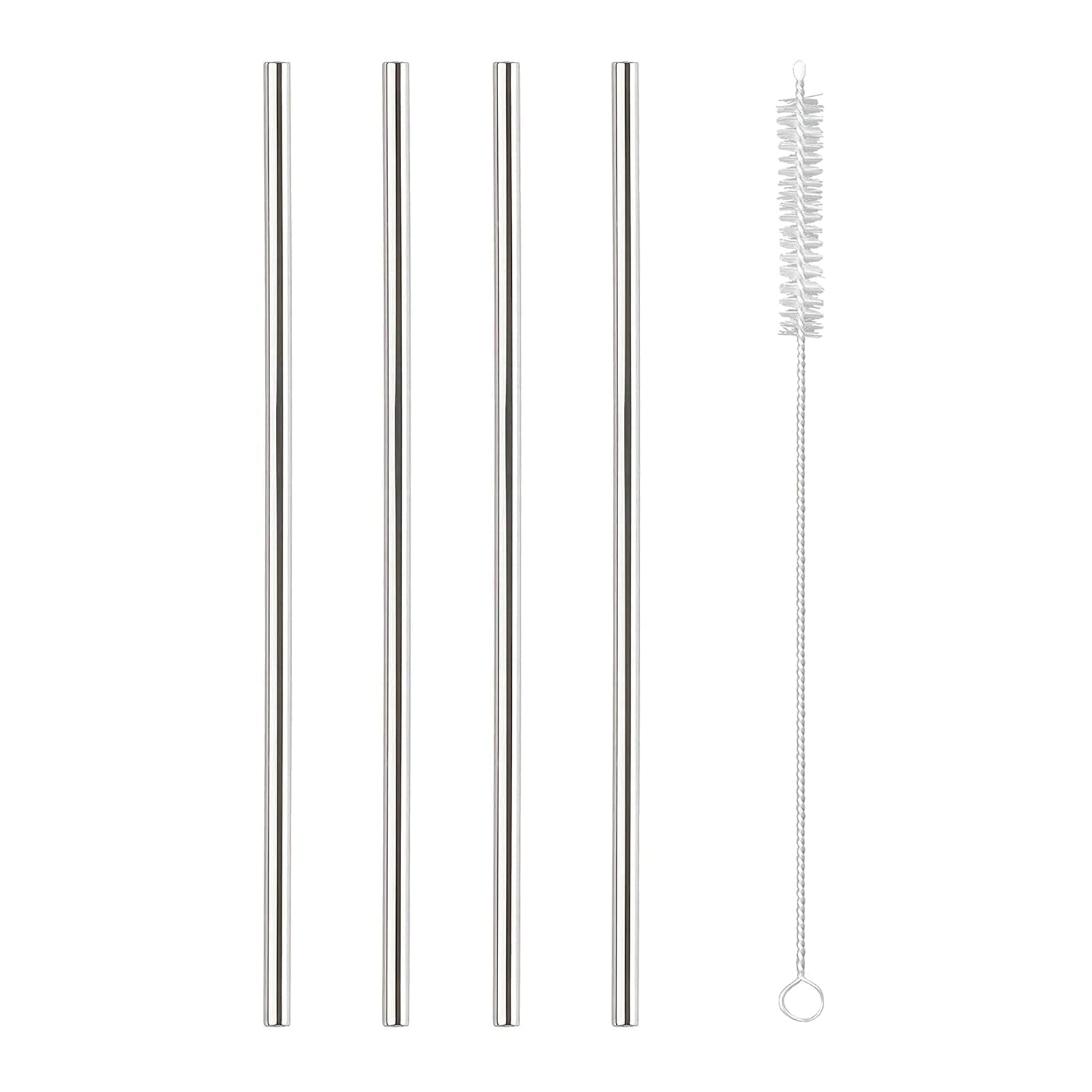 CORAL TREE-Eco Friendly Food Grade Reusable Stainless Steel Metal Long Drinking Straws, Fits Simple Modern Tumbler, Dishwasher Safe, Straw-Pipe Cleaner Long Brush(4 Straight Straw, 1 Cleaning Brush)