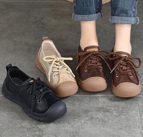 Women's Retro Leather Baotou Lace-Up Soft Sole Sneakers Fashionable and Comfortable Breathable Non-Slip Casual Shoes3