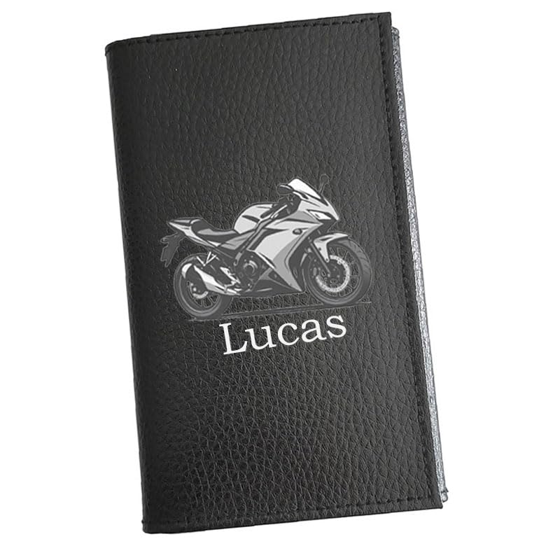 Syl'la – Etui Carte Grise Porte-papiers Voiture Cuir Noir pour Homme et Femme – Moto Route personnalisé avec Prenom