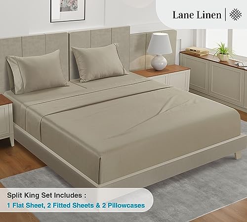 Image of LANE LINEN Split King Sheets Set for Adjustable Beds - 5 PCs, 450 Thread Count Split King Sheets Set - Sateen King Split Sheets for Adjustable Bed - Split Top King Sheet Set for Beds - Linen