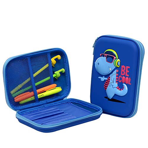 Typecho Pencil Case, Big Capacity Multi Compartment Stationery Box Anti-Shock for Girl, 3D EVA Dinosaur Embossed Pen Box for kids Teens Adults (Blue)