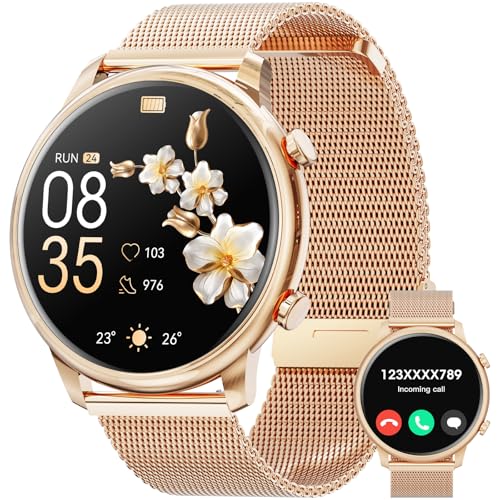 Smartwatch Damen, 1.39" Zoll Touchscreen Smart Watch mit Bluetooth Anrufe, Uhr Damen Herren mit 140+ Sportmodi SpO2 Pulsuhr Schlafmonitor Schrittzähler, Armbanduhr für Android iOS