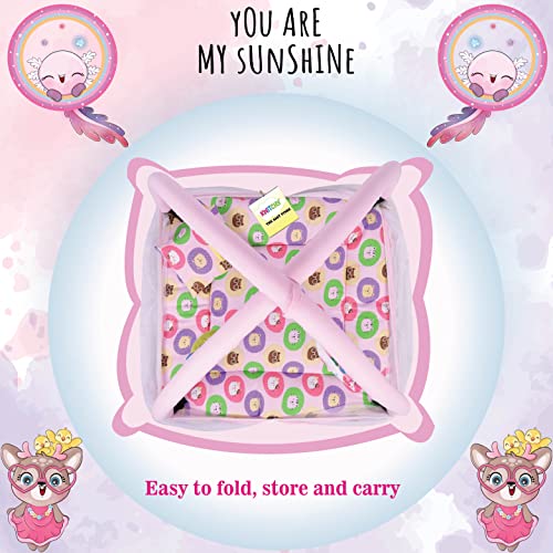 Image of Kwitchy Baby Bedding Set New Born Baby Bed Mattress with Mosquito Net Play Gym Bed with Hanging Toys (0-6 Months, Pink)