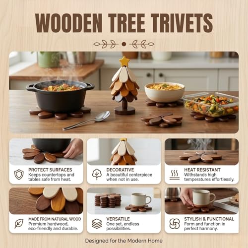 Save 65% on Wooden Tree Trivet Set of 4 for Hot Pots & Plates - Image 3