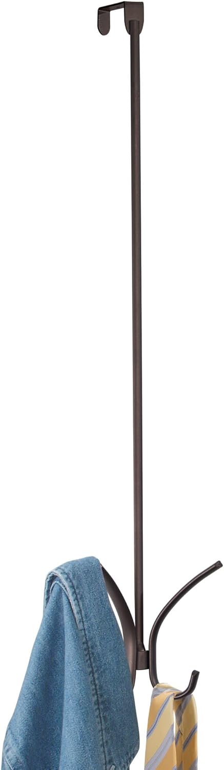 InterDesign Axis Easy Reach 24" Quad Hook, Over the Door Towel Holder or Coat Rack for Bathroom, Bedroom, Office Closet Storage, 4.7" x 3.8" x 24", Bronze Pack of 1