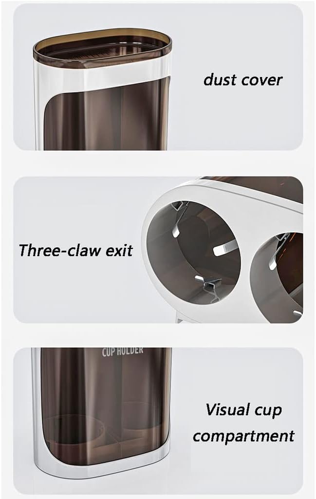 Bathroom Double Tube Cup Dispenser Wall Mount Pull Type Cup Holder Plastic Self Adhesive No Drilling Cup Dispenser for Home Office Coffee Shop Dispensador de Vasos Bracket(W)