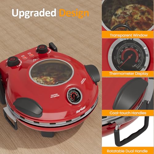 Image of Sunvivi Electric Indoor Pizza Oven: Countertop Pizza Maker with Temp Control Knob, Heats up to 770℉, 12 inch Portable Pizza Cooker Warmer with Pizza Stone, Pizza Peel, Viewing Window for Home, Camping