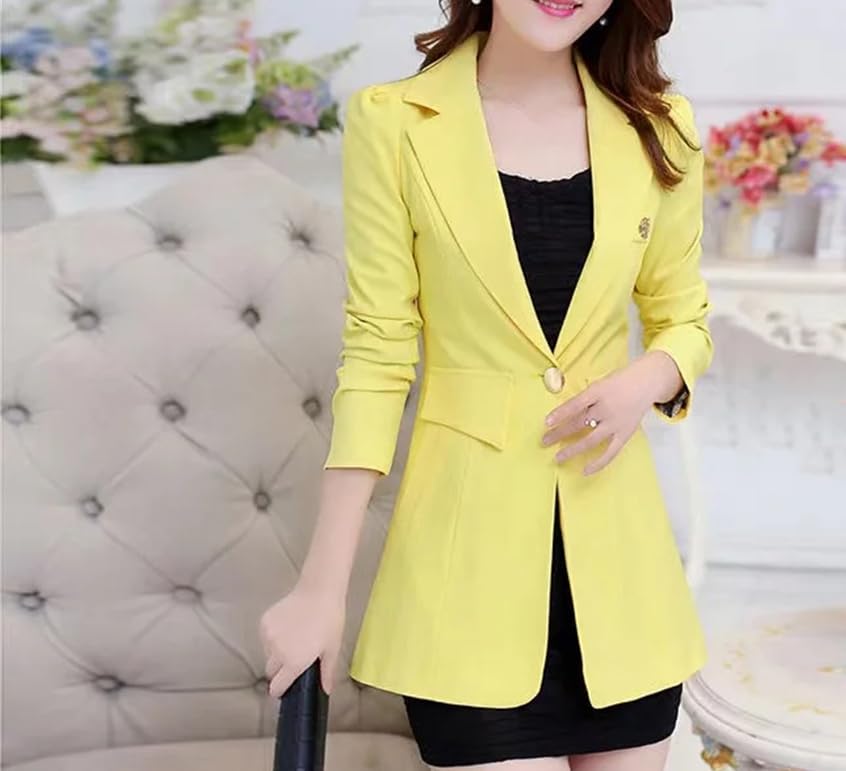 Women Solid Single Button Blazer Long Sleeve Notched Lapel Slim Business Office Work Jackets3