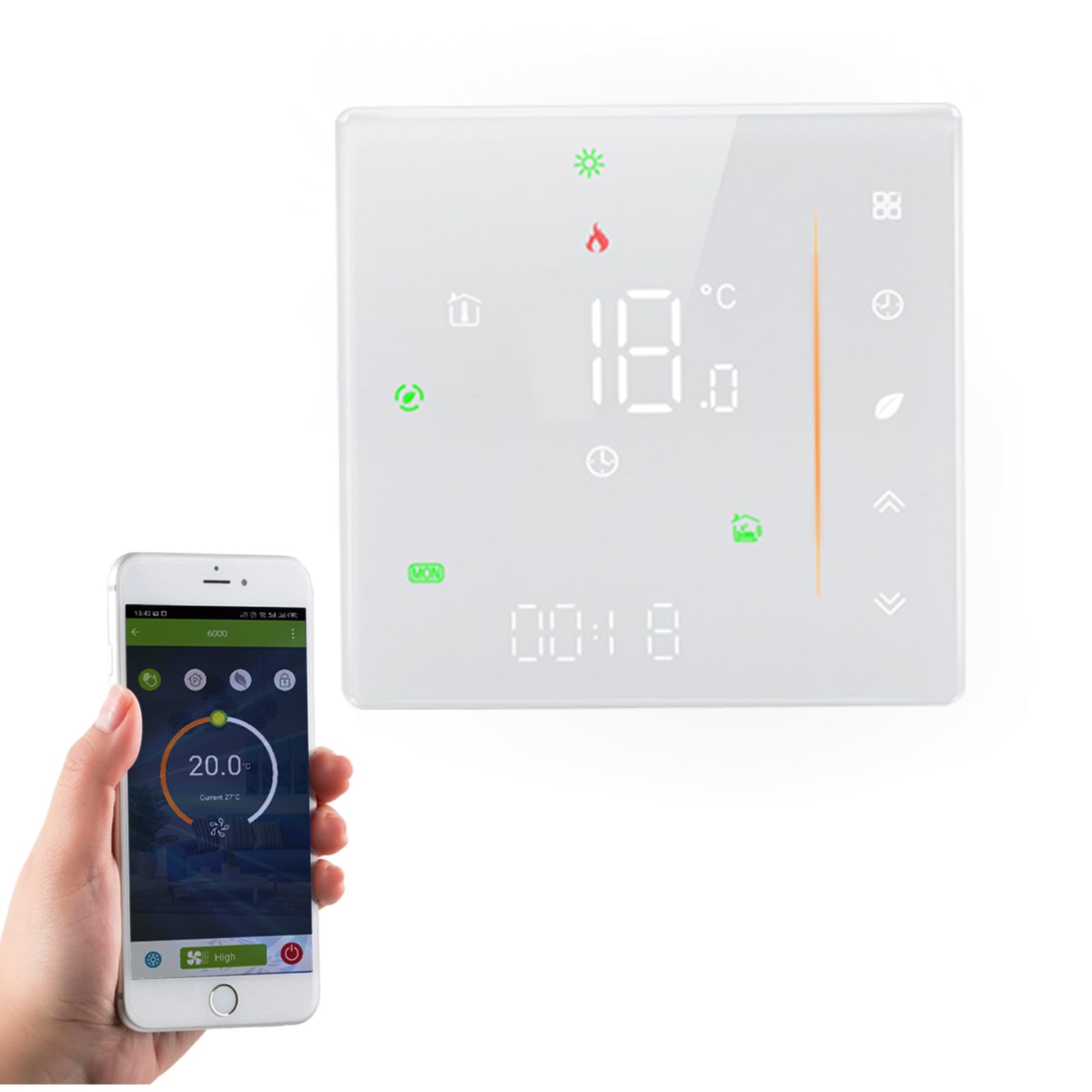Qiumi White Smart Wifi Color Thermostat For Individual Gas/Water Boiler Heating Works With Alexa Google Home Dry Contact, Led Light Display Protect Your Eyes, 5A 95~240Vac