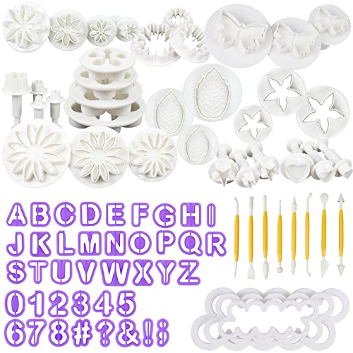 Wodasi Fondant Outils Ensemble, 84 Pièces Ensemble D'outils de Décoration pour Gâteaux Fondants, Outils Fleur CaractèRes AlphanuméRiques Moules, Outils de Modelage Fondant Cover