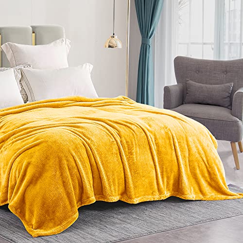 Exclusivo Mezcla Plush Fuzzy Fleece King Size Bed Blanket, Super Soft Fluffy And Thick Blankets For Travel Bed And Couch (Mustard Yellow, 90X104 Inches) #TOP1