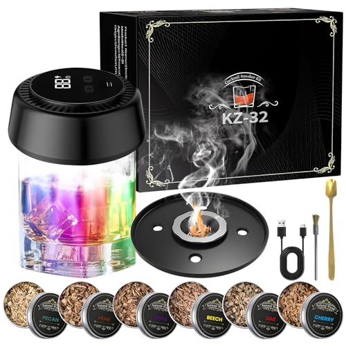 Bindokun Elektrischer Whiskey Smoker Set, Cocktail Smoker Kit mit LED-Beleuchtung, Altmodisch Whiskey Räucherset mit 6 Holzchips, USB-C Wiederaufladbar Cocktail Zubehör für Whiskey und Bourbon Bindokun Elektrischer Whiskey Smoker Set, Cocktail Smoker Kit mit LED-Beleuchtung, Altmodisch Whiskey Räucherset mit 6 Holzchips, USB-C Wiederaufladbar Cocktail Zubehör für Whiskey und Bourbon