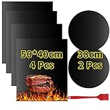  VLVEE Estera para Parrilla de Barbacoa, Láminas de Parrilla Estera de Barbacoa 6 Piezas Antiadherentes láminas Resistentes al Calor para Horno, Grill, Parrilla Barbacoa