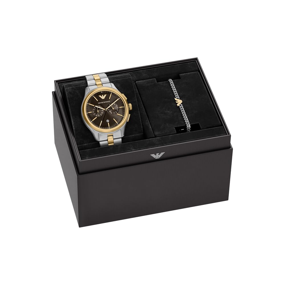 Emporio Armani Bicolor Chronograph Edelstahl Uhr und Armband Set